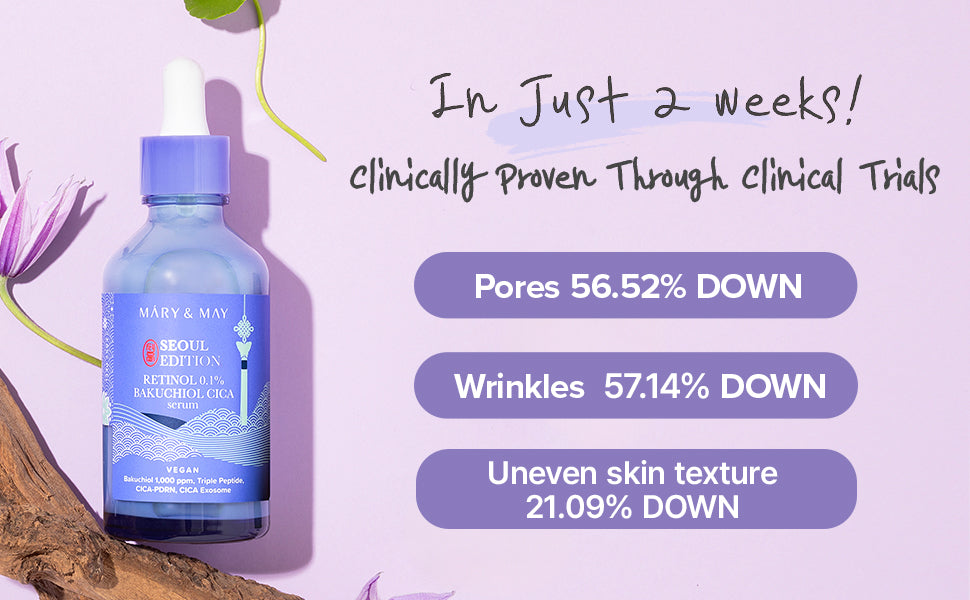 Mary & May Retinol 0.1% Bakuchiol CICA Serum 80ml | Reduce Wrinkles & Refine Pores