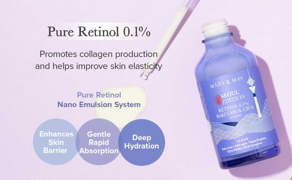 Mary & May Retinol 0.1% Bakuchiol CICA Serum 80ml | Reduce Wrinkles & Refine Pores