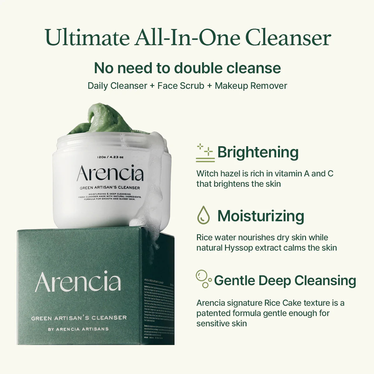 Arencia Fresh Green Rice Mochi Cleanser 120gm