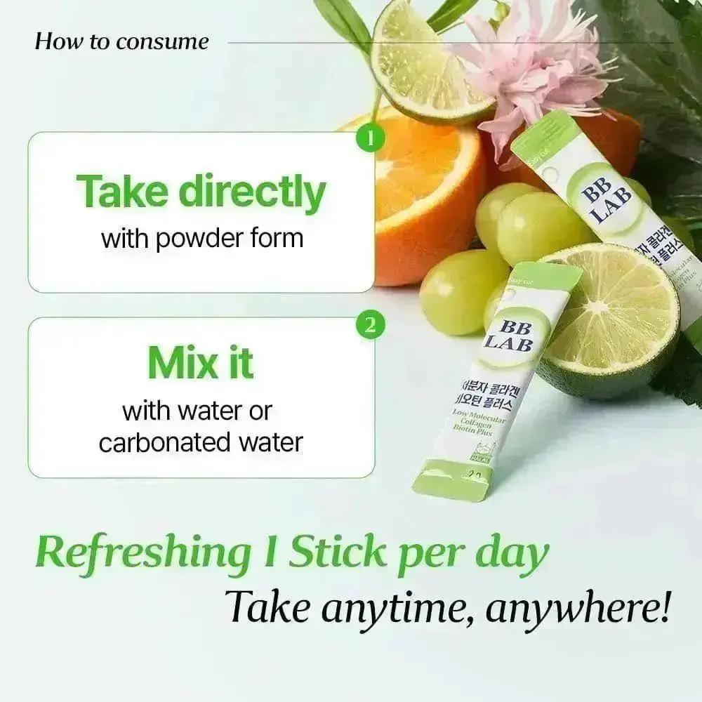 بي بي لاب كولاجين منخفض الوزن الجزيئي بيونتين بلس 2 غرام * 30 عصا [حلال]