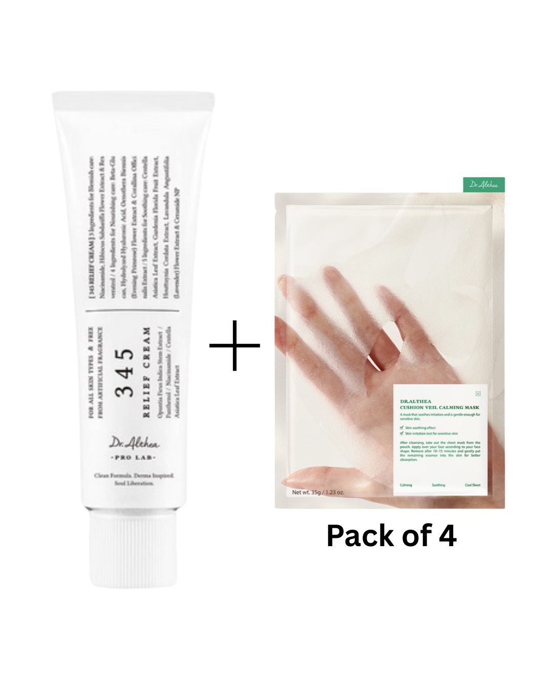 Dr Althea 345 Relief Cream + Cushion Veil Calming Masks pack of 4